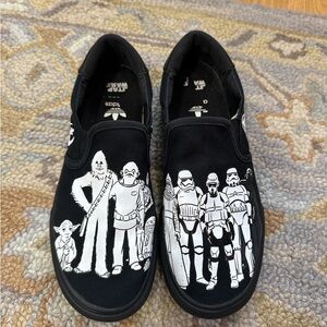 adidas Black Slip-On Canvas Loafers with White Star Wars Character Graphic